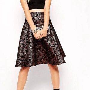Metallic jacquard midi skirt